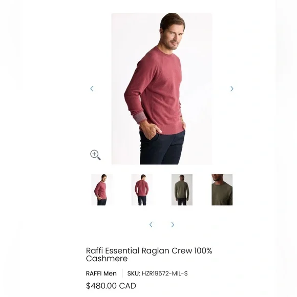 Raffi Essential Raglan Crew 100% Cashmere - Picture 2 of 10